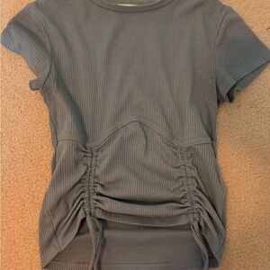 Vanilla Star ribbed blue top with ruched front. Size S